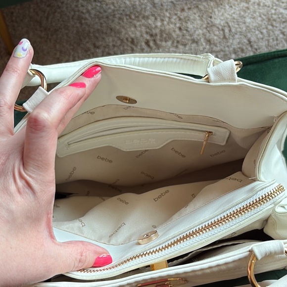 Bebe White Quilted Chevron Satchel - Picture 8 of 11